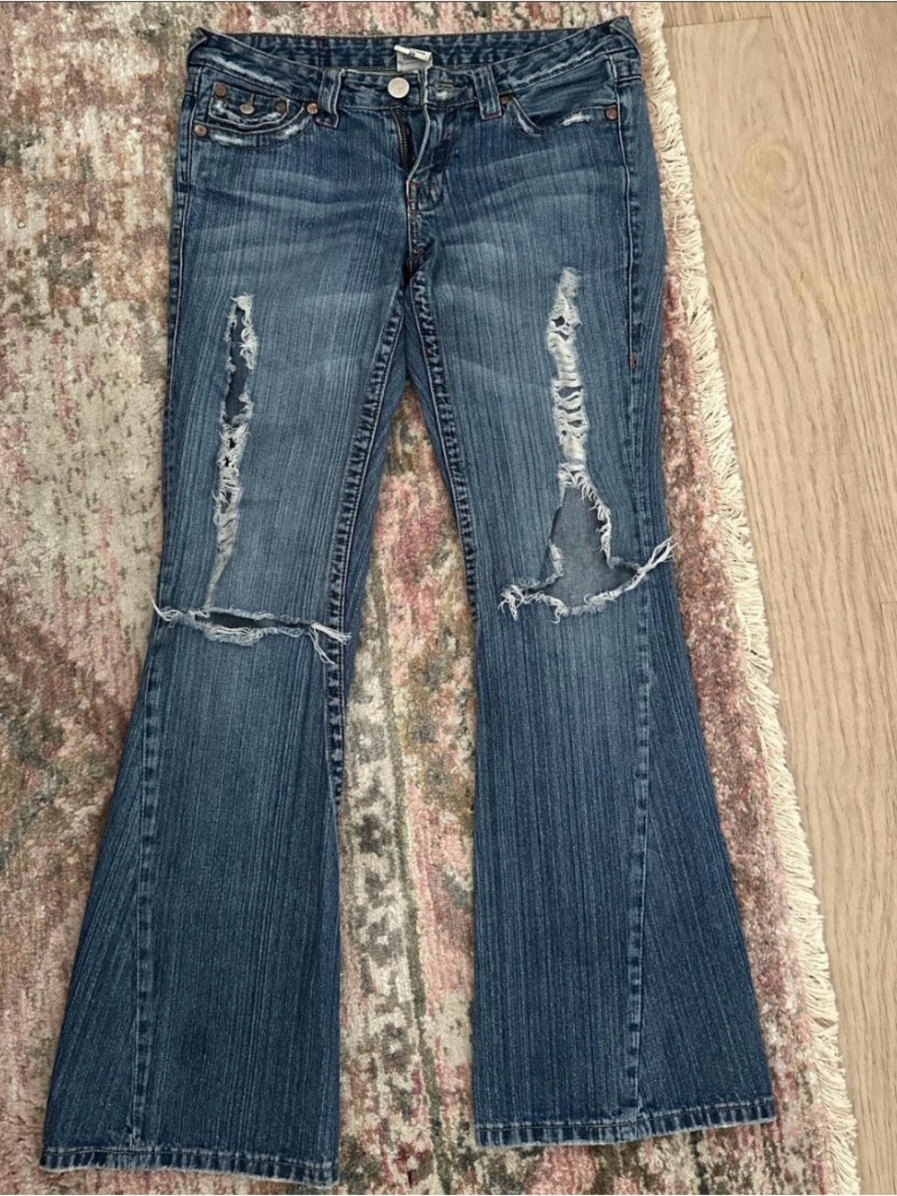 True Religion Womens Lowrise Bootcut Ripped Jeans Size 29